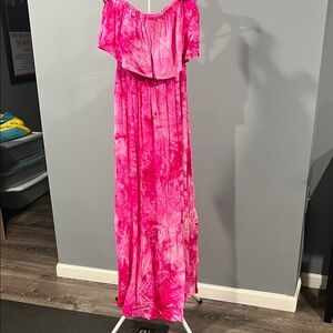 FAVLUX Vibrant Pink Tie-Dye Maxi Dress